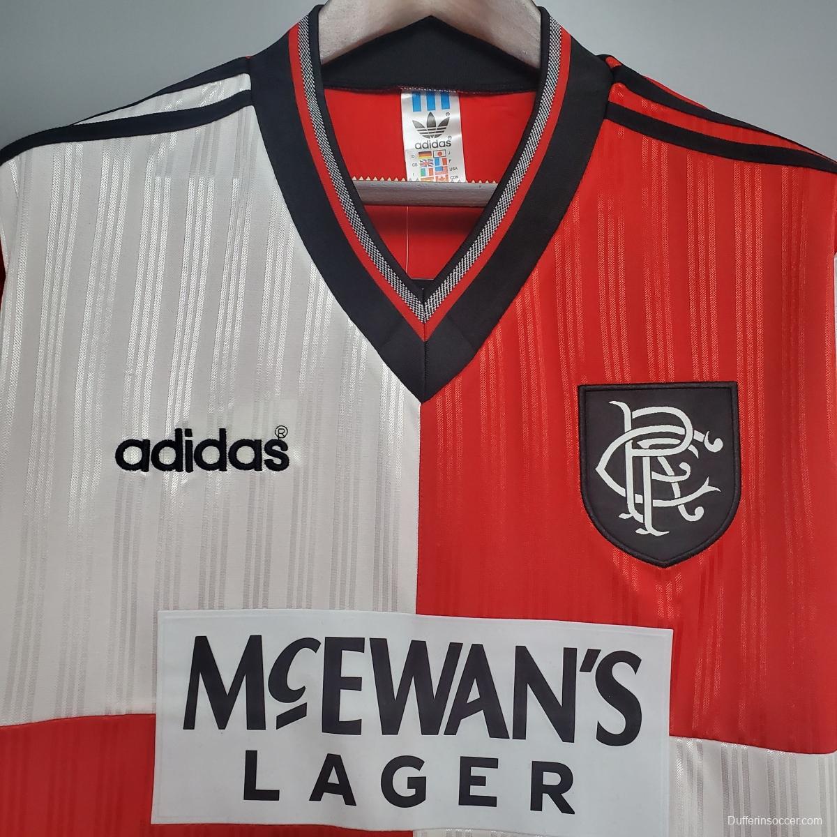 Retro 95/96 Rangers Red and White Soccer Jersey
