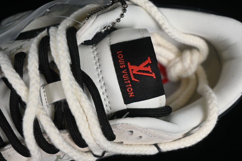 Nike SB Dunk Low LV Collaboration Anniversary Customized Sneakers in Off-White Black Swoosh Triple Floral - SJ2068-235