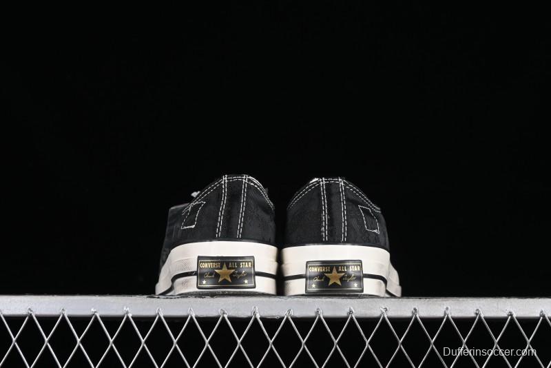 Clot x Fragment Design x Converse Custom Triple Collaboration Low-Top Sneakers with Distressed Black Silk and Brier Pattern - A10925C