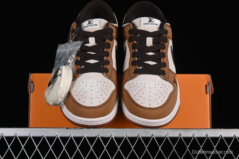 Nike SB Dunk Low LV Collaboration - Brown Black Monogram Anniversary High-End Custom Low-Top Casual Skate Shoes - DQ1098-342