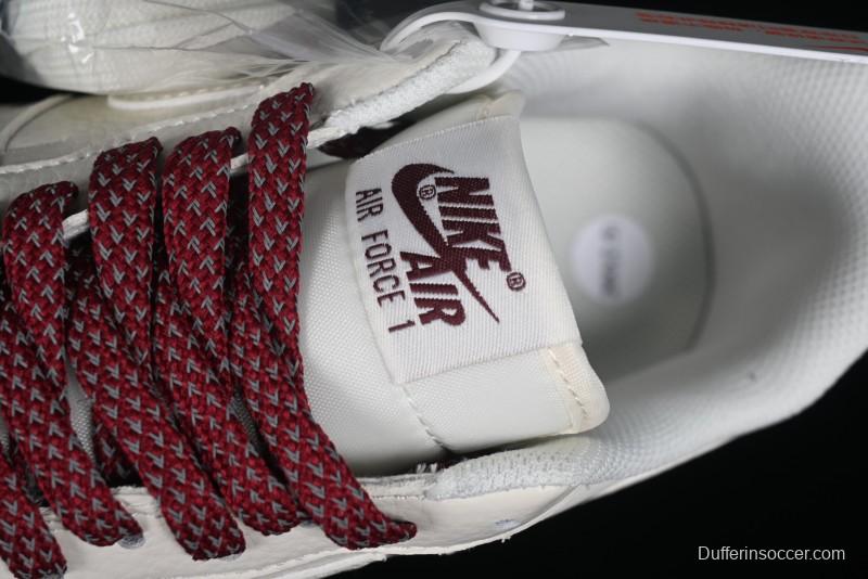 Nike Air Force 1 '07 Low "NIKE" Triple Swoosh Series White Wine Red Classic Casual Sneakers - TV2306-258