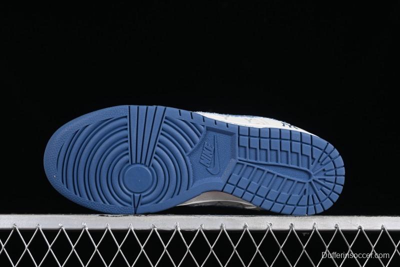 Nike SB Dunk Low MLB Collaboration - Blue Denim Anniversary Custom Low-Top Casual Sneakers - DQ1098-348