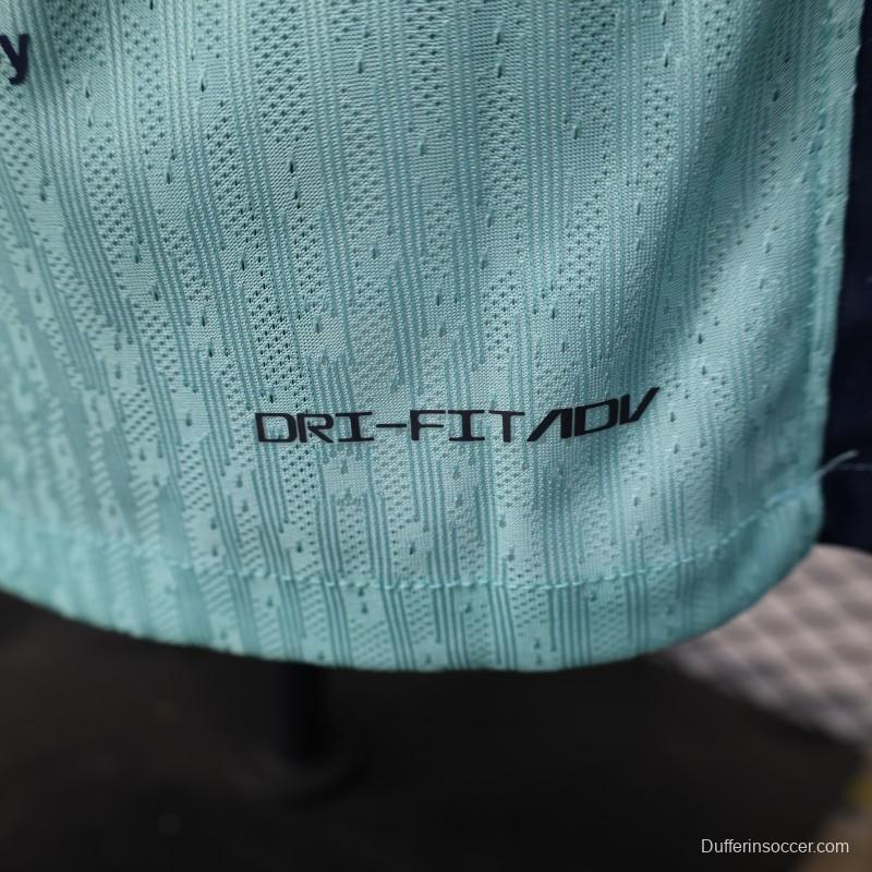 Player Version 25/26 Barcelona Blue 125Th Anniversary Mint Green Jersey with Navy Blue Stripe and Spotify Sponsor