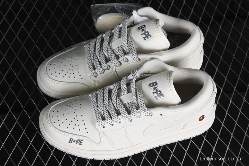 Nike Air Jordan 1 Low BAPE Collaboration - White Grey Basketball Shoes - WG8850-003