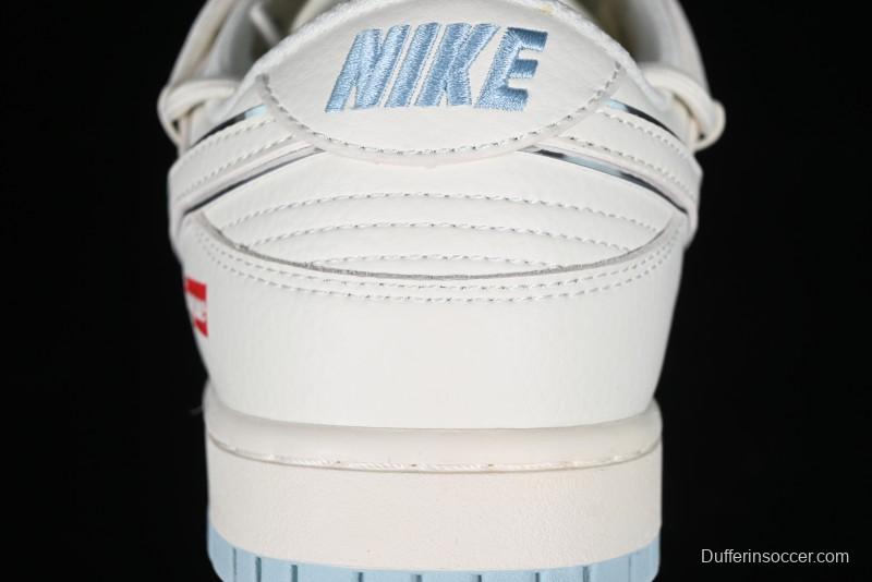 Nike SB Dunk Low Supreme Collaboration - Ice Blue Engraving Anniversary Customized Low-Top Casual Skate Shoes - JJ5688-107