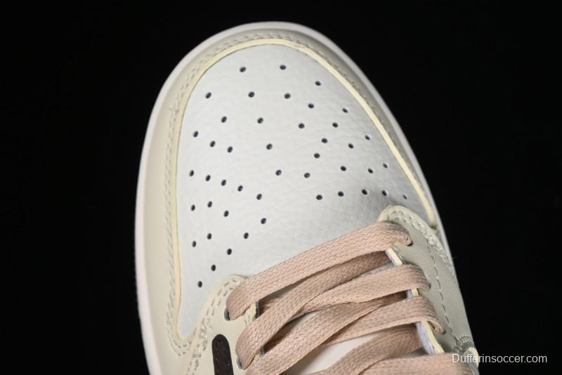 Nike Travis Scott x Fragment Design x Jordan Air Jordan 1 Low OG SP AJ1 LV Beige Brown Print Casual Sneakers - LJ5188-006