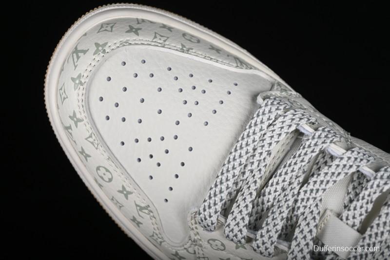 Nike Air Jordan 1 Low AJ1 Louis Vuitton Print Khaki Custom High-End Low-Top Basketball Shoes - SJ9950-004