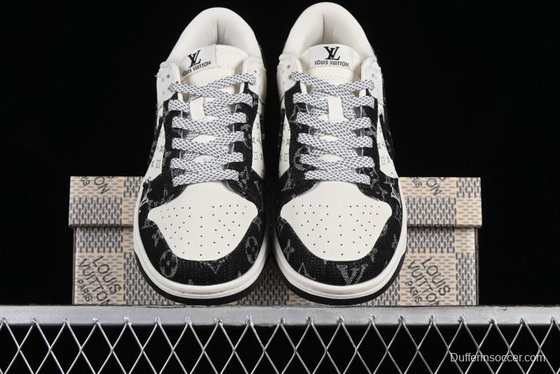 Nike SB Dunk Low LV Collaboration - Beige Black Denim Anniversary High-End Custom Low-Top Casual Skate Shoes - JH8310-946