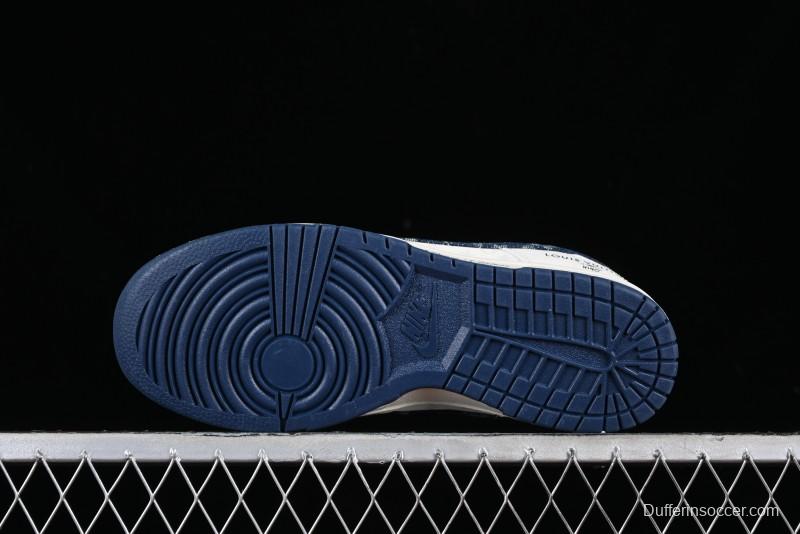 Nike SB Dunk Low LV Collaboration - Dark Blue Denim Anniversary High-End Custom Low-Top Casual Skate Shoes - XP3802-335