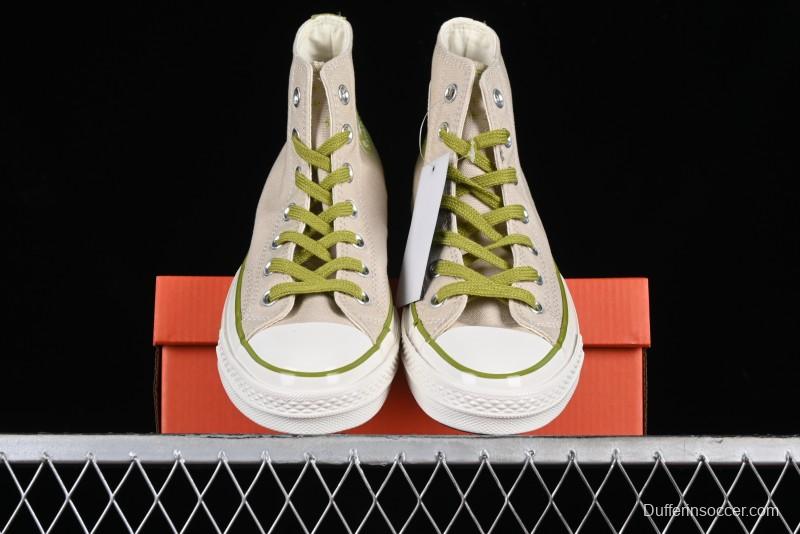 Converse Chuck 70 High Top Casual Canvas Sneakers with Light Beige Upper and Avocado Green Accents - A08530C