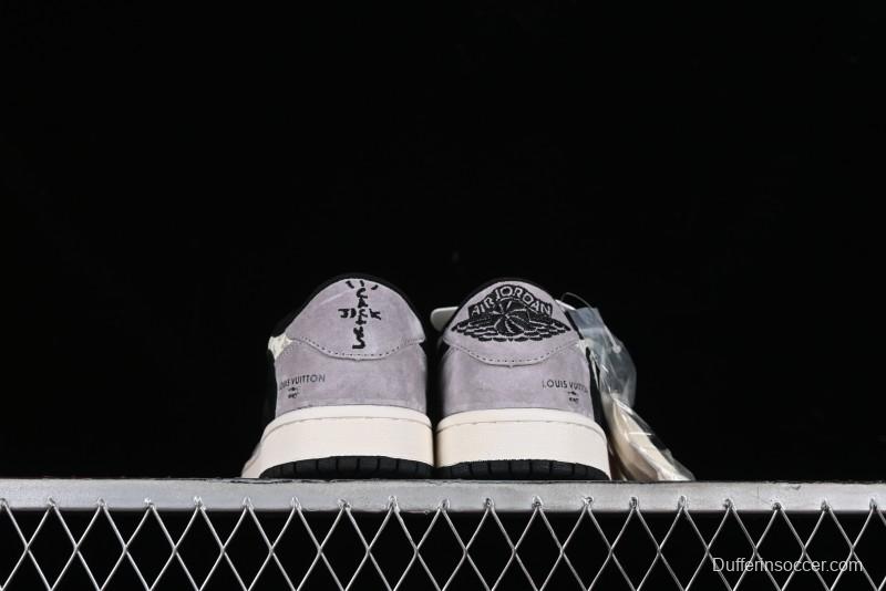 Nike Travis Scott x Fragment Design x Jordan Air Jordan 1 Low OG SP AJ1 LV Grey Black Pig Print Low-top Casual Sneakers - SJ2068-101