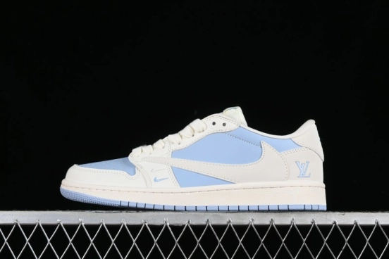 Nike Travis Scott x Fragment Design x Jordan Air Jordan 1 Low OG SP AJ1 LV Blue Double Hook Casual Sneakers - BB6588-103