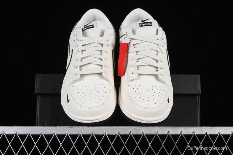 Nike SB Dunk Low Supreme Collaboration - Beige Black Mini Swoosh Anniversary High-End Custom Low-Top Casual Skate Shoes - DJ2024-006
