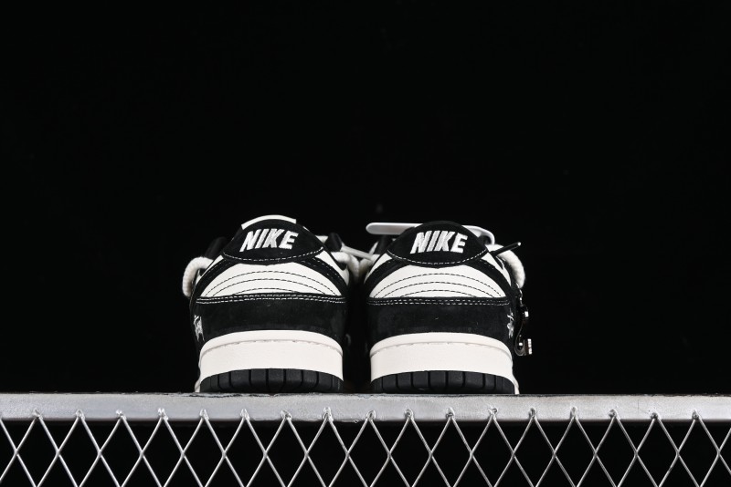 Stussy x Nike Dunk Low SB Sneakers in Beige Black Swoosh - SJ2068-252