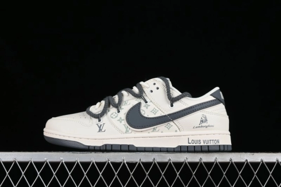 Nike SB Dunk Low LV Collaboration - Straps Lamborghini Off White Dark Grey Swoosh Anniversary High-End Custom Low-Top Casual Sneakers - SJ2068-262