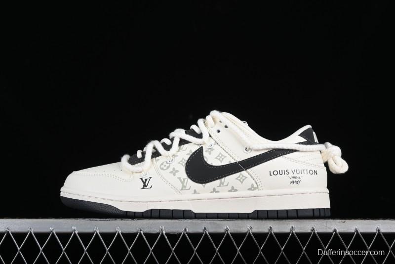 Nike SB Dunk Low LV Collaboration Strap Monogram Beige Black Hook Anniversary High-End Custom Low-Top Casual Skate Shoes - SJ2068-260