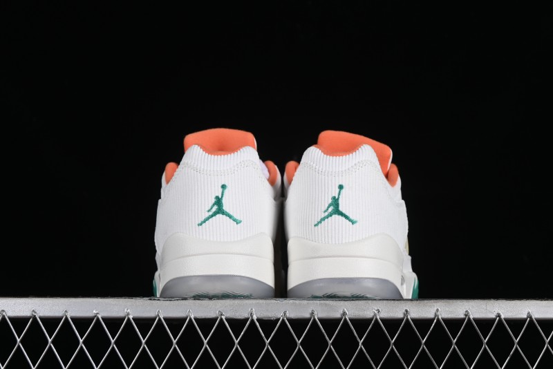 Nike Air Jordan 5 Low Retro Sneakers in White Orange Green Corduroy - CW4204-100
