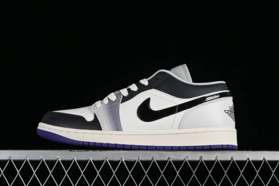 Nike Air Jordan 1 Low SE Casual Sneakers in Black White with Metallic Purple Accents - HF5759-101