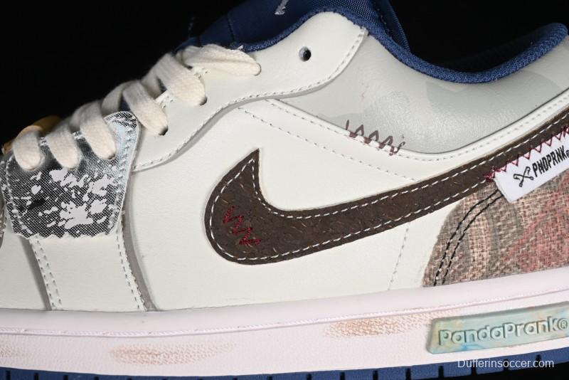 Nike Air Jordan 1 Low AJ1 Retro Basketball Shoes Panda Prank Voyage Theme - 553558-414