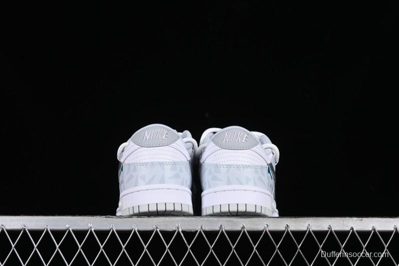 Nike Dunk Low Retro SB Casual Skate Shoes in Light Grey Blue with Silver Swoosh and Deconstructed Straps - HF0730-160