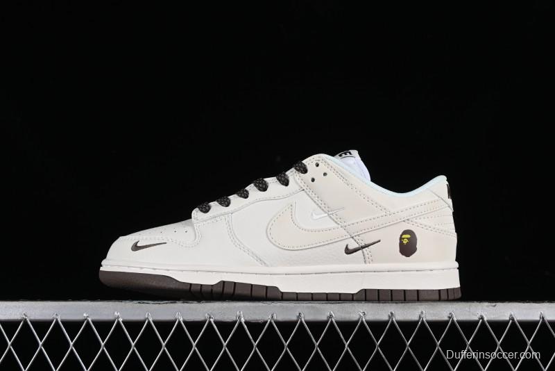 Nike SB Dunk Low BAPE Collaboration Anniversary Edition - White with Brown Swoosh Low-Top Casual Skate Shoes - XD6188-019