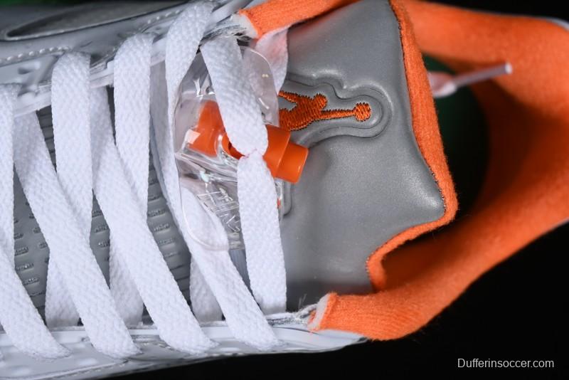 Nike Air Jordan 5 Retro Low AJ5 Sneakers in Football Grey with Vivid Orange and Pine Green Accents - FQ1293-018