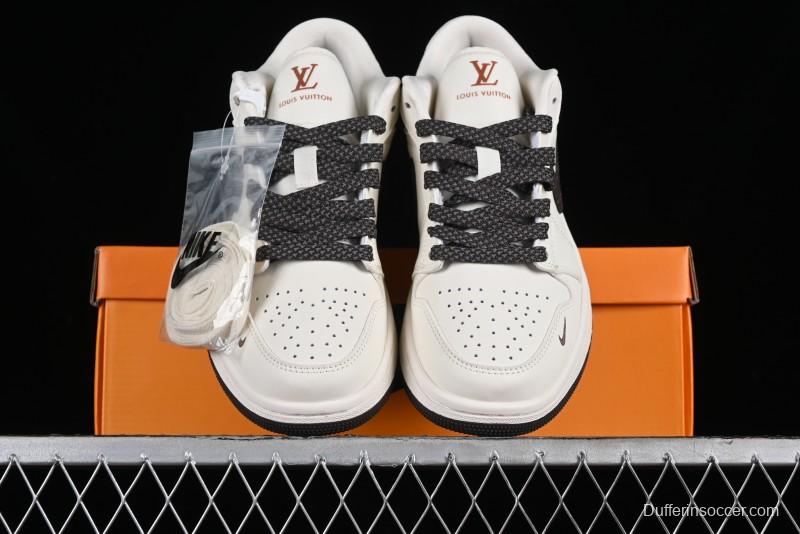 Nike Air Jordan 1 Low LV Collaboration Sneakers - Classic Monogram Swoosh in Off-White - WG8850-004