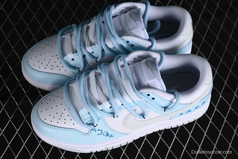 Nike Dunk Low SB Hearts Playing Cards Graffiti North Carolina Blue Casual Skate Shoes - DV0831-101