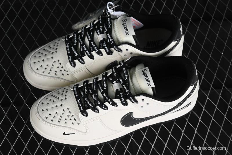 Nike SB Dunk Low Supreme Collaboration - Beige Black Canvas Anniversary Custom Low-Top Casual Skate Shoes - BB8657-515