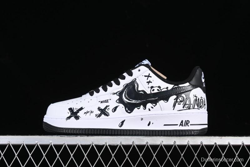 Nike Air Force 1 '07 Low Casual Sneakers with Black and White Graffiti Panda Design - DH7561-222