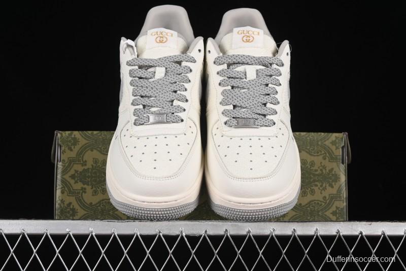 Nike Air Force 1 '07 Low Gucci Collaboration - Beige Grey Linen Casual Sneakers - XZ3398-688