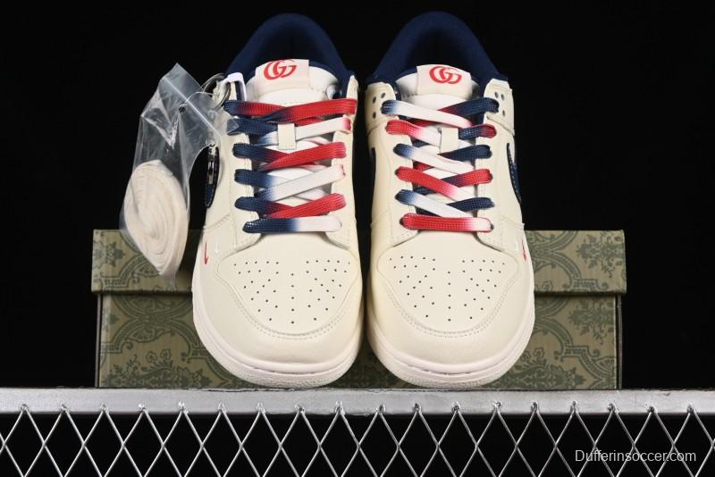 Nike SB Dunk Low Gucci Collaboration - Beige Blue Patchwork Anniversary High-End Custom Low-Top Casual Sneakers - XY1688-003