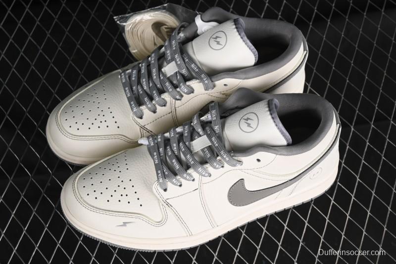 Nike Air Jordan 1 Low AJ1 Lightning Collaboration - Off White Grey Anniversary Custom Edition Low-Top Casual Sneakers - CF3688-020
