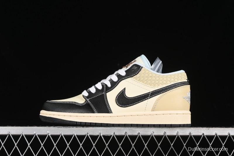 Nike Air Jordan 1 Low "Coconut Milk Black" Casual Basketball Shoes with Team Gold Accents - HQ3437-101