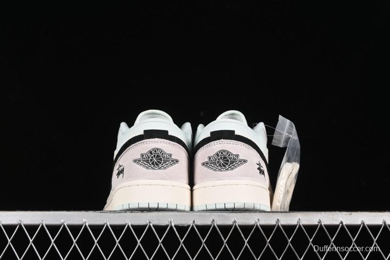 Nike Air Jordan 1 Low Stussy Collaboration - Black Blue Pigment Patchwork Retro Basketball Shoes - LJ6688-008