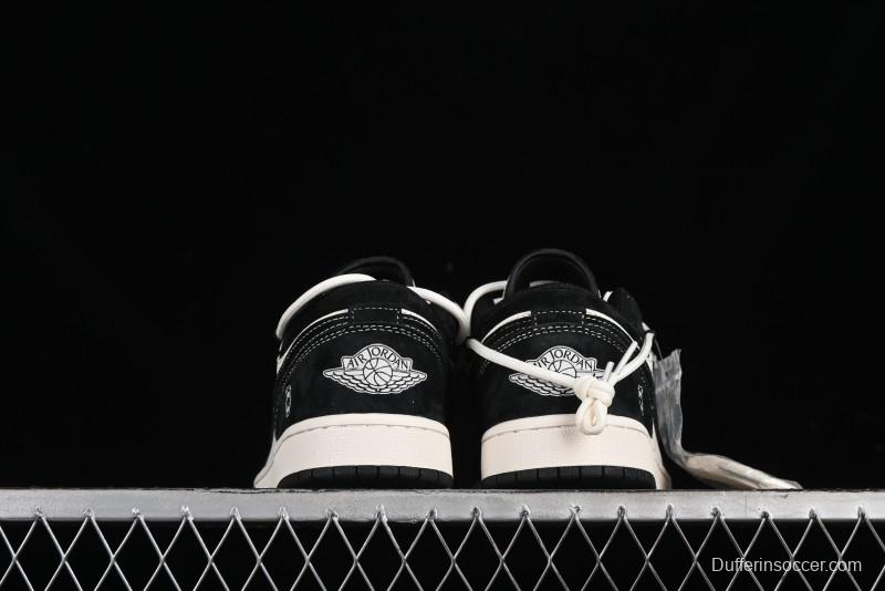 Nike Air Jordan 1 Low AJ1 x Violent Bear Collaboration - Black Beige Mark Line Custom Retro Basketball Shoes - SJ9950-013
