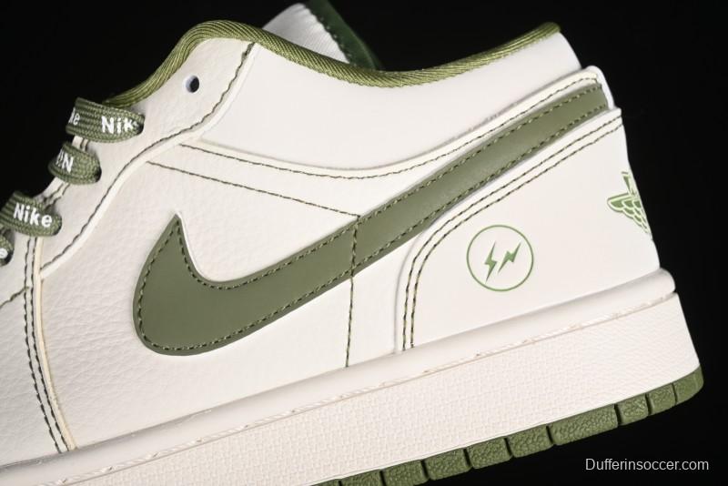 Nike Air Jordan 1 Low Retro Basketball Shoes in Off-White Olive Green - CF3688-019