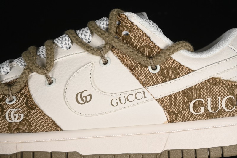 Nike SB Dunk Low Gucci Collaboration - Yellow Denim with Subtle Pattern and White Swoosh Anniversary High-End Custom Low-Top Casual Sneakers - SJ2068-273