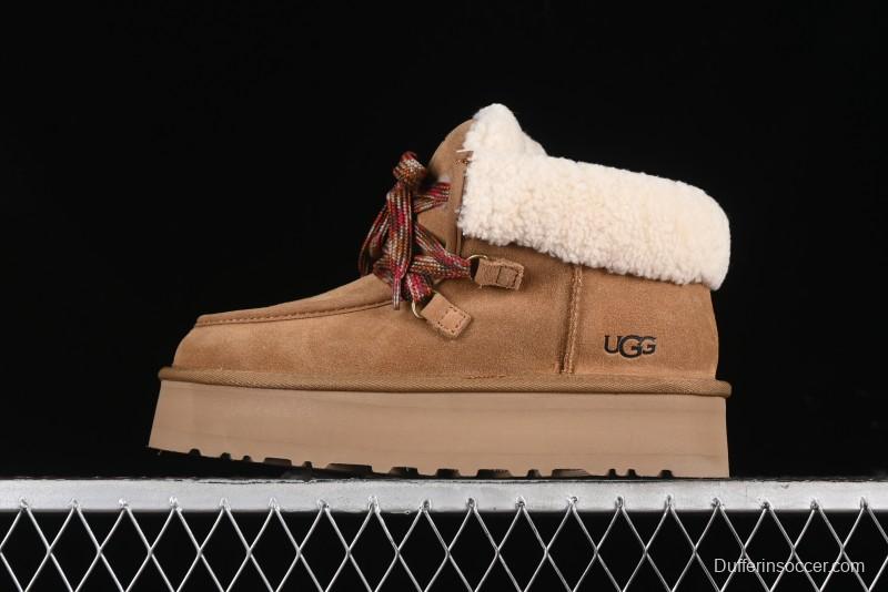 UGG Classic Mini II Fur Lace-Up Platform Short Boots with Treadlite Outsole - 1143954