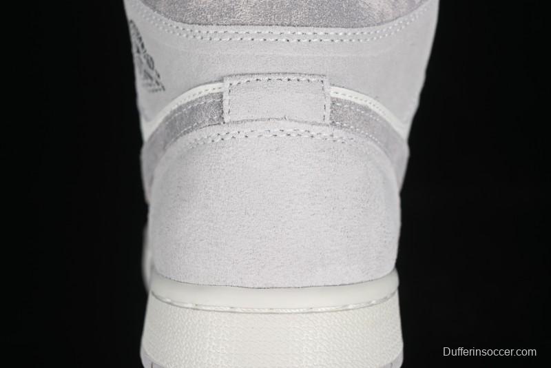 Nike Air Jordan 1 Mid AJ1 Basketball Shoes White Grey - FQ7720-002