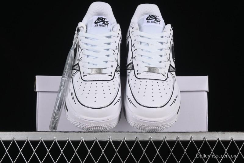 Nike Air Force 1 '07 Low Custom Casual Sneakers with Black and White Manga-Style Hand-Drawn Function Formulas - CT7724-111