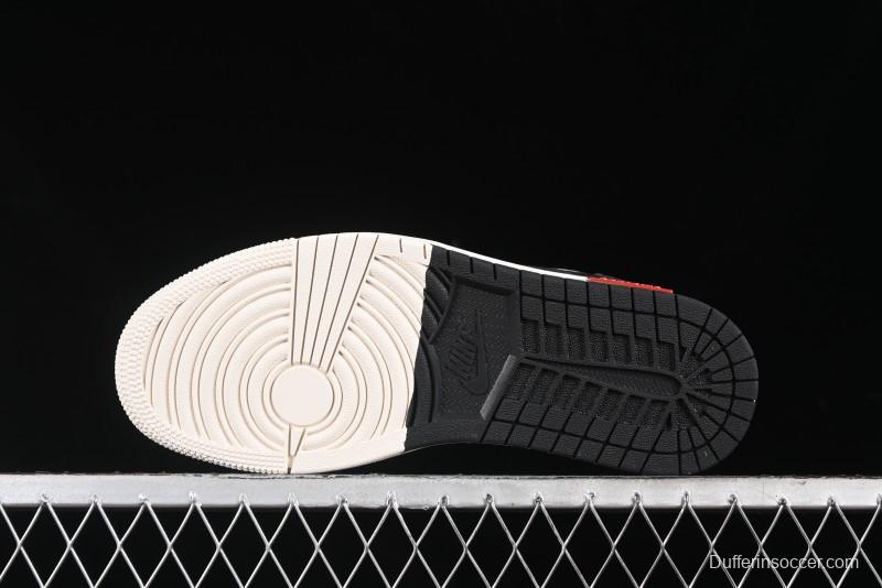 Nike Travis Scott x Fragment Design x Air Jordan 1 Low OG SP AJ1 Supreme Stussy Collaboration - Red Tab Black Warrior Low Top Casual Sneakers - SJ2068-124