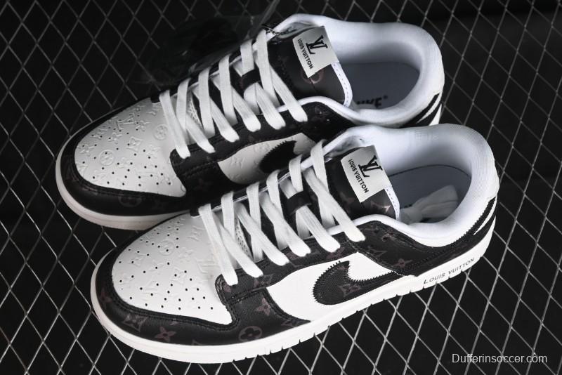 Nike SB Dunk Low LV Collaboration - Embossed White Black Print Anniversary High-End Custom Low-Top Casual Sneakers - DQ1098-361