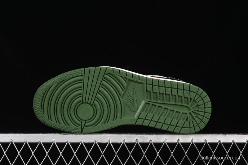 Nike Travis Scott x Fragment Design x Air Jordan 1 Low OG SP AJ1 Bape Collaboration - Jungle Green Low Top Casual Sneakers - XY2688-107