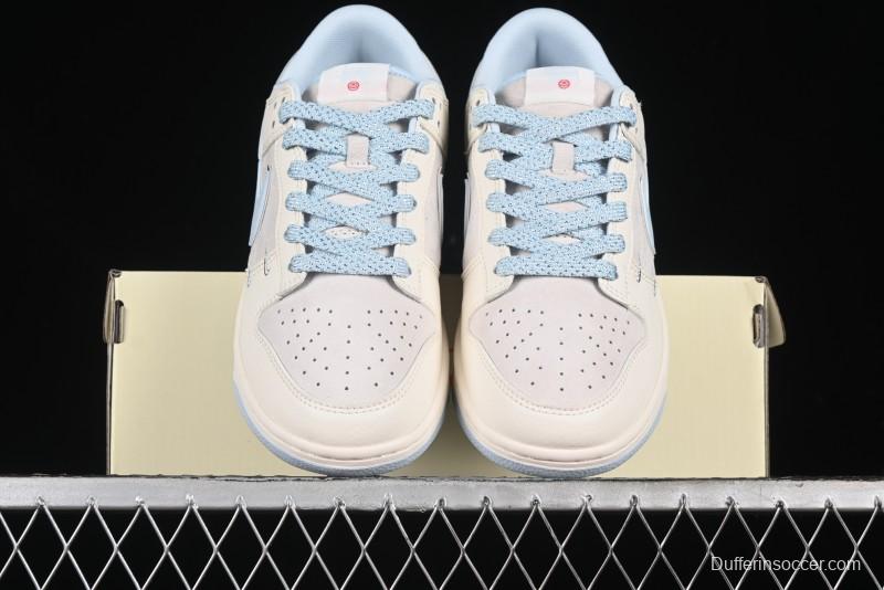 Nike SB Dunk Low Stussy Collaboration - Double Swoosh Ice Blue Anniversary Custom Low-Top Casual Skate Shoes - XX2026-101