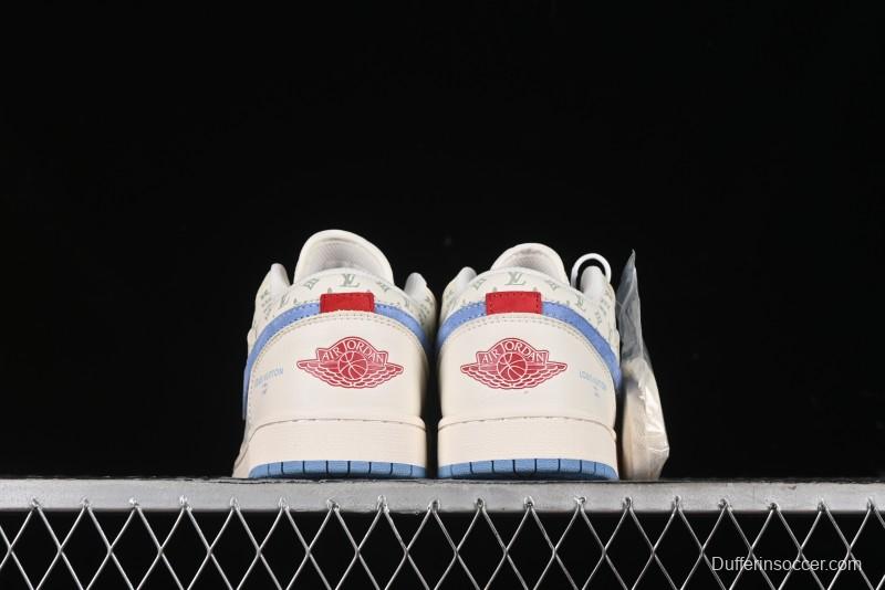 Nike Air Jordan 1 Low LV Collaboration - Light Blue Print Retro Basketball Shoes - WG8850-008
