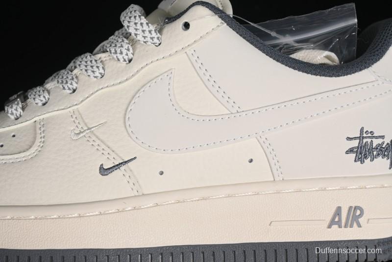 Nike Air Force 1 '07 Low Stussy Collaboration - Light Grey Double Swoosh Casual Sneakers - XZ6188-012