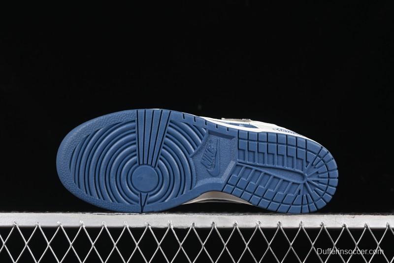Nike SB Dunk Low LV Collaboration - Beige Blue Print Anniversary High-End Custom Low-Top Casual Skate Shoes - JH8310-954