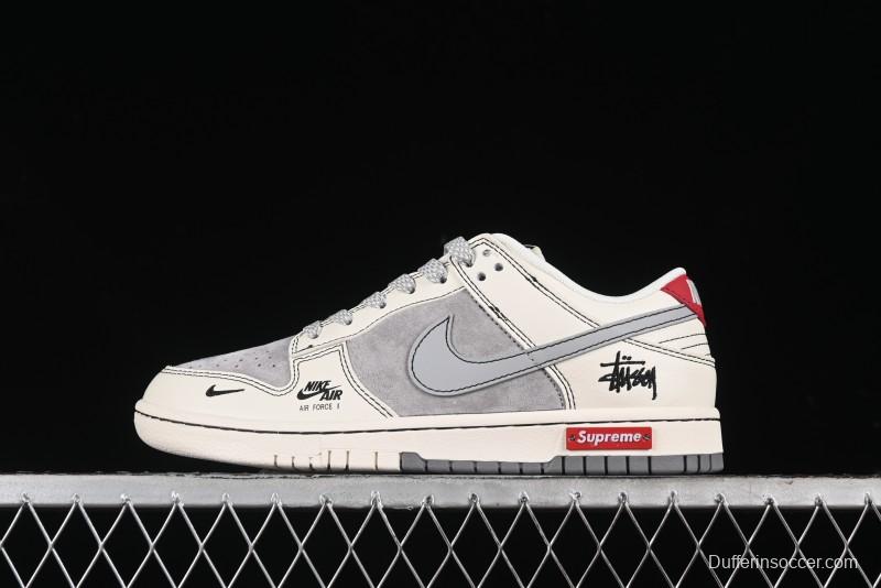 Nike SB Dunk Low Stussy Collaboration - Light Grey White Anniversary High-End Custom Low-Top Casual Skate Shoes - SJ2068-302