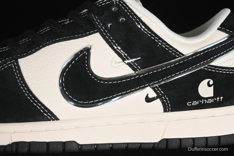 Nike SB Dunk Low Carhartt Collaboration - Off White Black Swoosh Anniversary Custom Low-Top Casual Skate Shoes - SJ1089-005